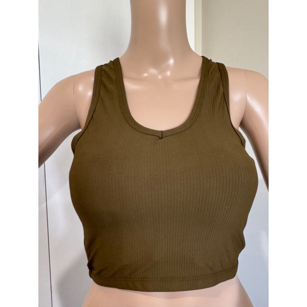 Jadyk Lyra back cell pocket brami Tank Top S/M Olive Green Ribbed Racerback